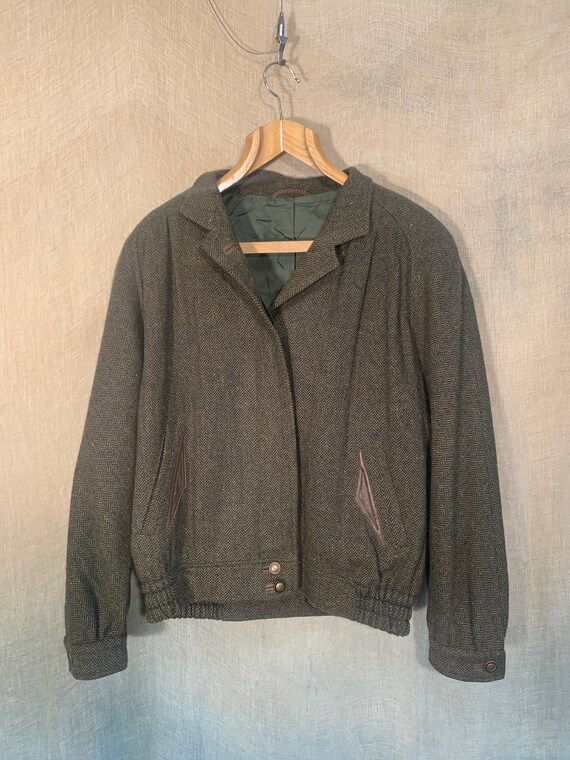 Vintage Herringbone Bomber Style Jacket Virgin Wool Country | Etsy