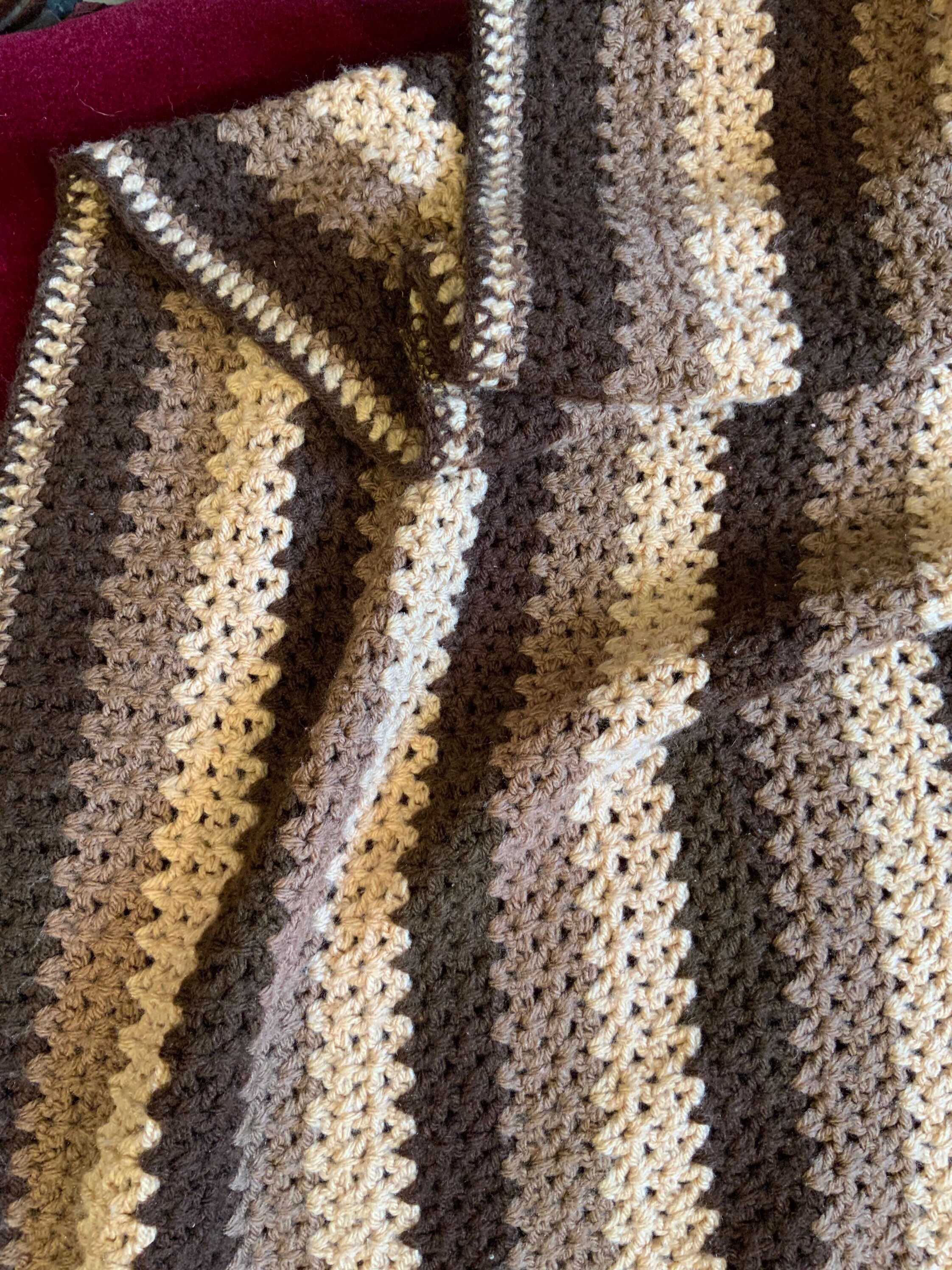 Vintage cozy 100 wool crochet/knitted/open weave blanket Etsy