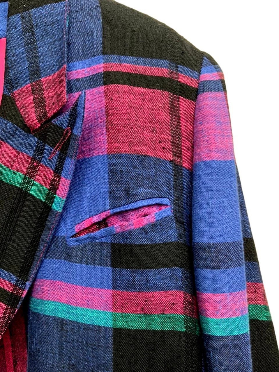Checkered 1980s tropical multicoloured padded shoulder blazer | Etsy