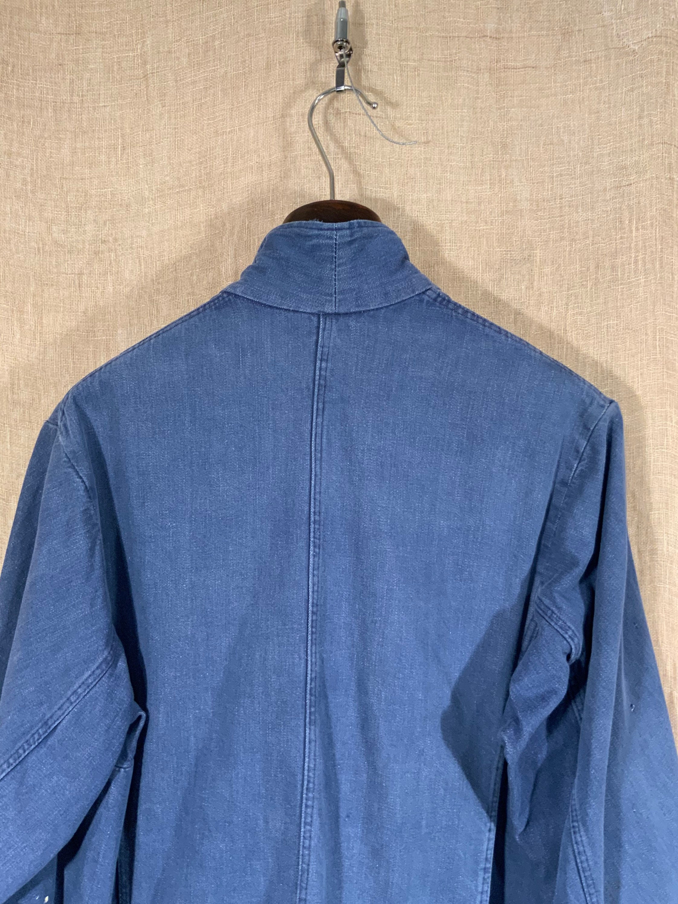 French 1960s light blue indigo denim chore jacket great signs | Etsy