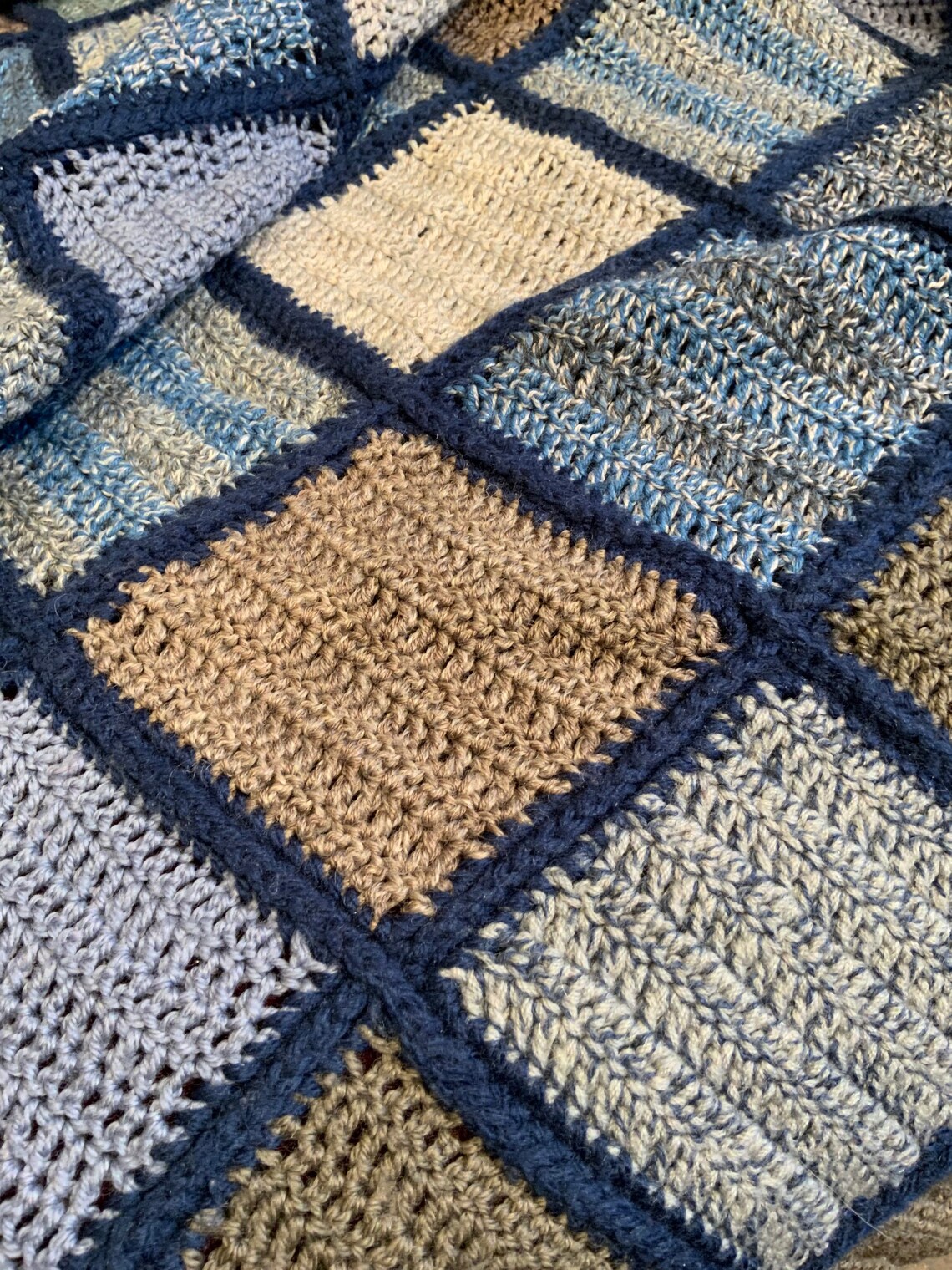 Vintage cozy 100 wool crochet/knitted/open weave blanket Etsy