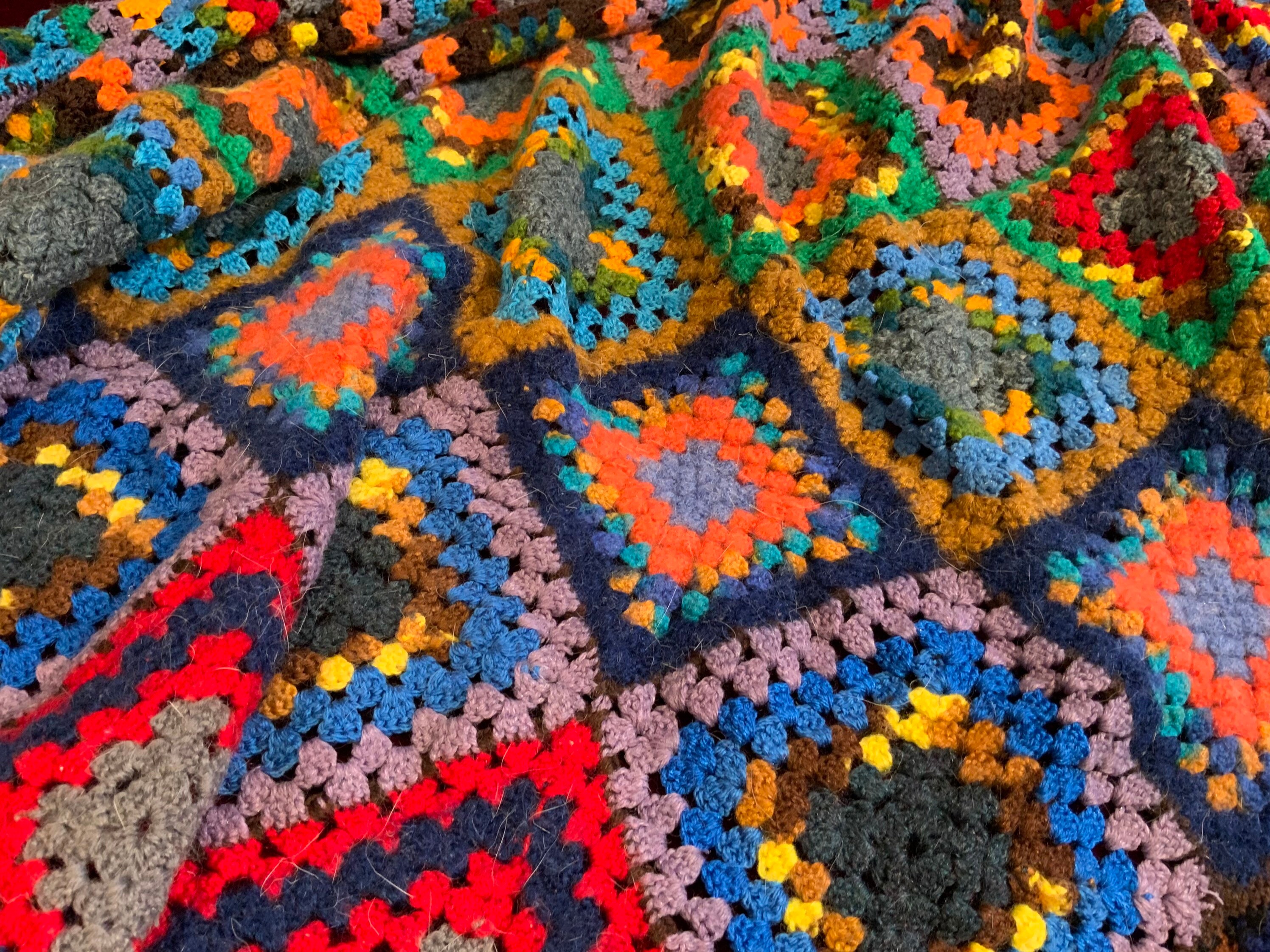 Vintage cozy 100 wool crochet/knitted/open weave blanket Etsy