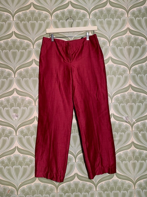 Red Satin Trousers Wide Leg and Cropped 