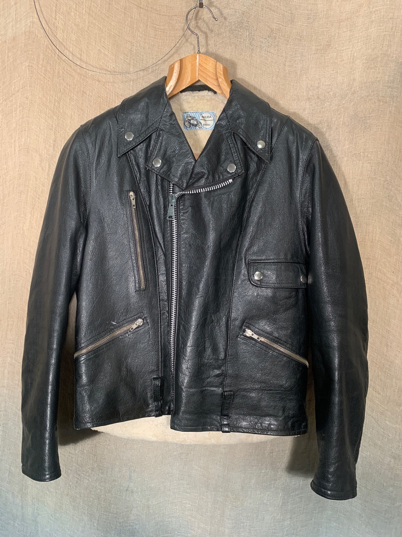 Unisex Vintage Leather Bomber Jacket with Zip & Popper Etsy