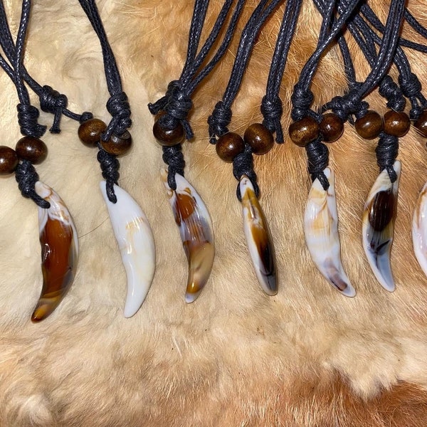 Wolf Faux Yak bone teeth Norse, Viking pendant with beads