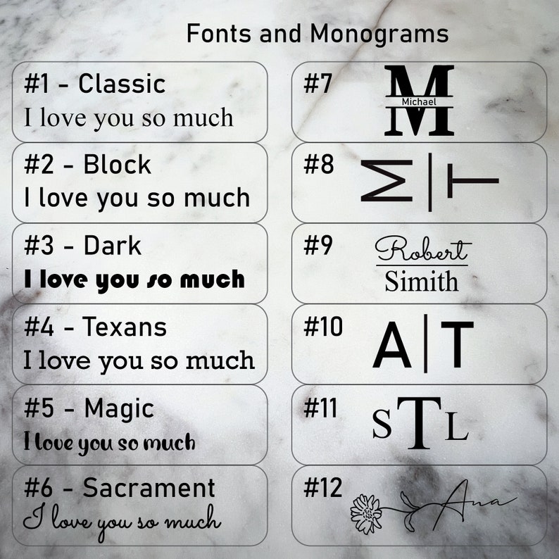 a marble table topped with lots of different types of writing