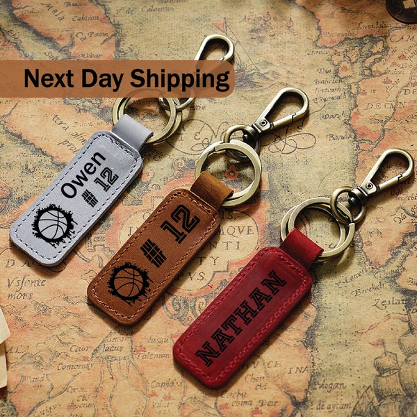 Basketball Personalized Keychain / Keyring / Bag Tag / Name Tag - Genuine Leather