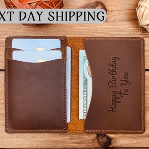 Billetera de cuero minimalista, Billetera personalizada, Billetera bifold, Billetera de cuero angustiada, Billetera de cuero delgada bifold, Regalo de novios
