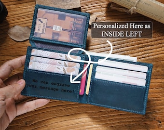 Custom Engraved Leather Wallet for Him - Personalized Christmas or Birthday Gift for Boyfriend Husband Dad - Mens Wallet