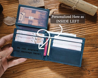 Cartera RFID de cuero personalizada, cartera personalizada de cuero genuino grabado, regalo de aniversario para él, esposo, novio, hombres, padre, papá