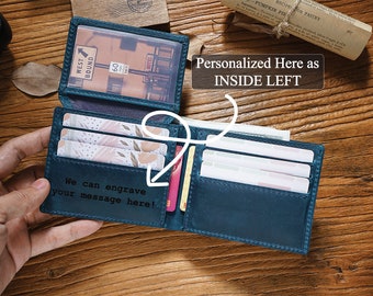 Portefeuille RFID en cuir personnalisé, portefeuille personnalisé en cuir véritable gravé, cadeau d'anniversaire pour lui, mari, petit ami, hommes, père, papa