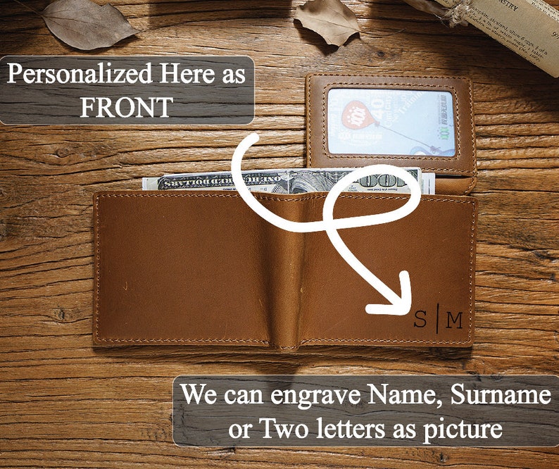 a personalized leather wallet with two letters as front and back