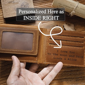 Cartera personalizada para hombre, cartera grabada en cuero, regalo de aniversario para él, cartera personalizada, cartera de cuero, regalo para papá, regalo de novio para hombres