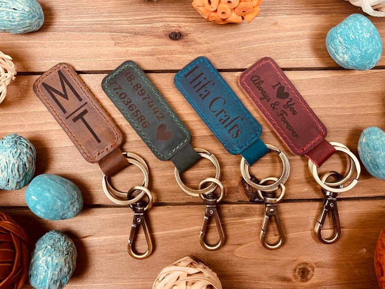 PERSONALIZED Leather Keychain Custom Leather Keychain Etsy