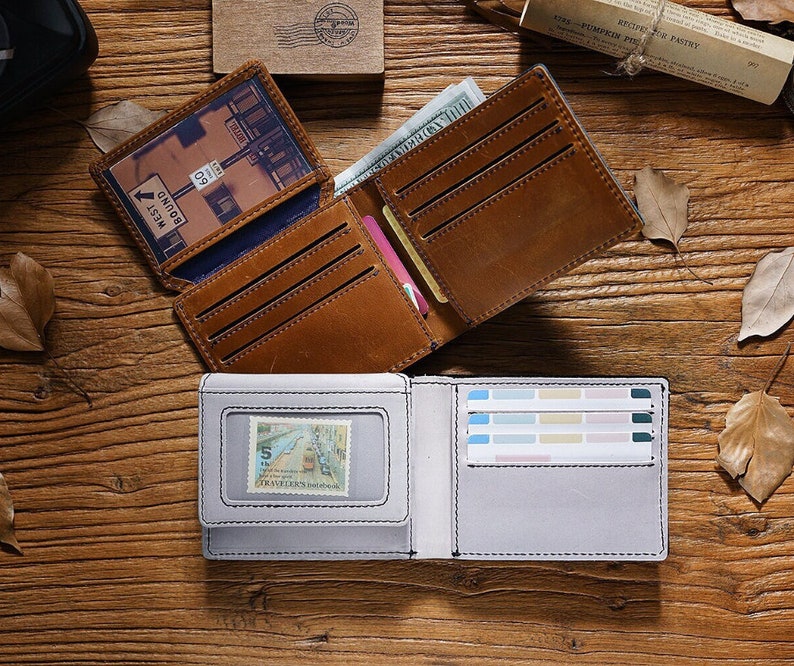 a wallet with a passport and a passport case on a table