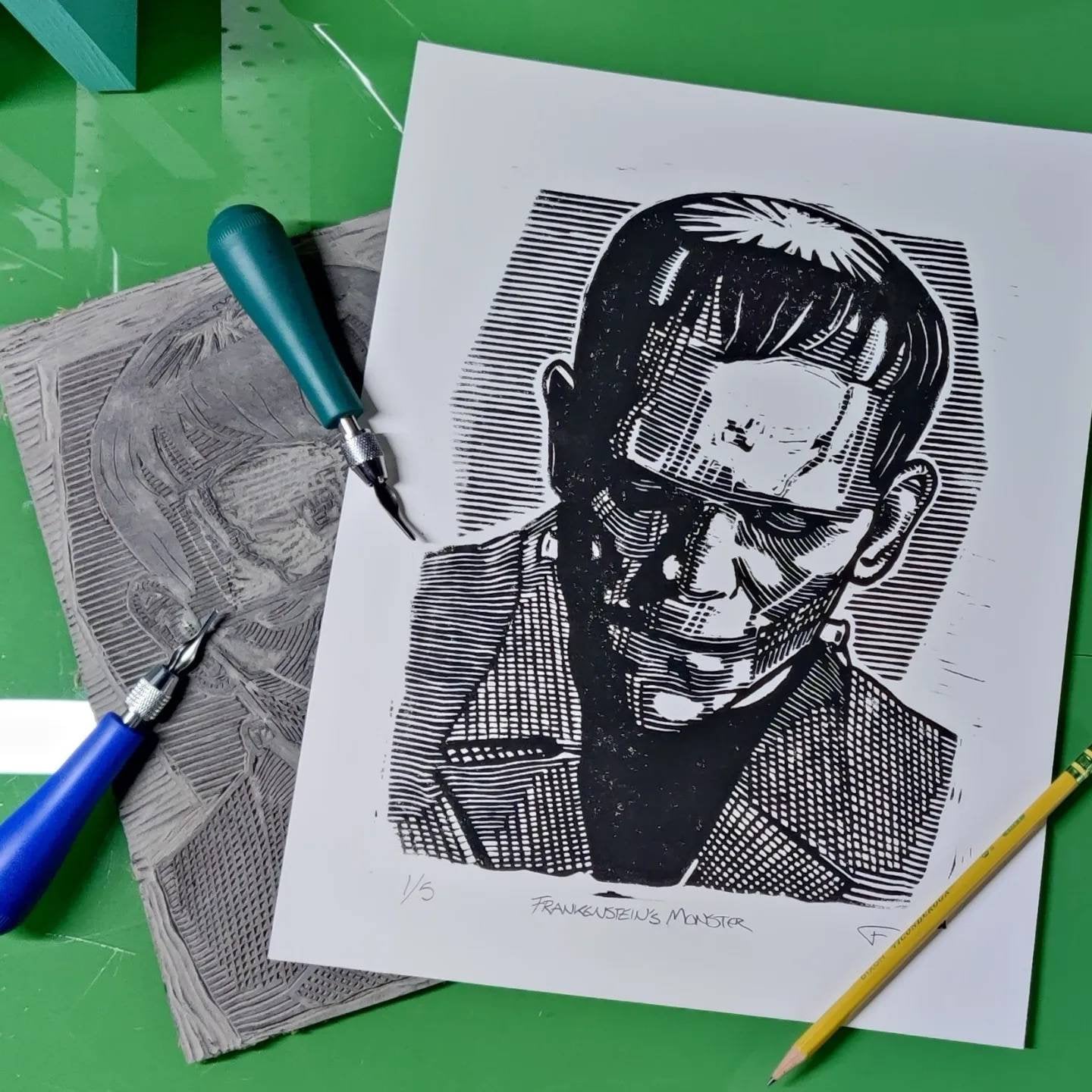 Monster Linocut Frankenstein Monster Linocut Print - Etsy