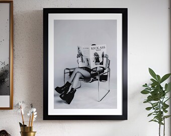 Kick Ass Daily Art Print, Feminist Black and White Poster