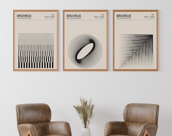 Bauhaus Exhibition Posters: Set of 3, Retro Neutral Wall Art (Digital Download)