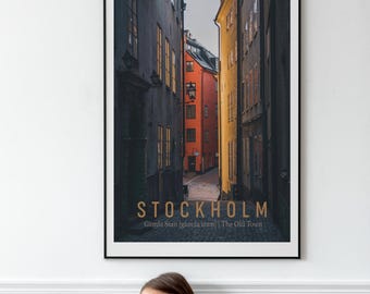 Skandinavische Reise - Gamla Stan Stockholm Wandkunst, minimalistisches nordisches Wohndekor