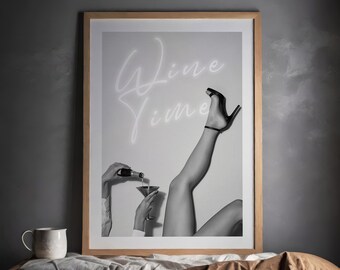 Wine Time Cocktail Poster: Elegant Alcohol Bar Cart Decor