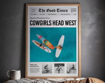 Retro Surf Newspaper Print: Cowgirls Head West