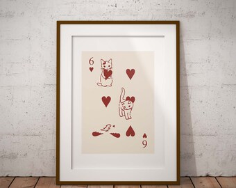 Adorable Cats 6 of Hearts Playing Card Poster