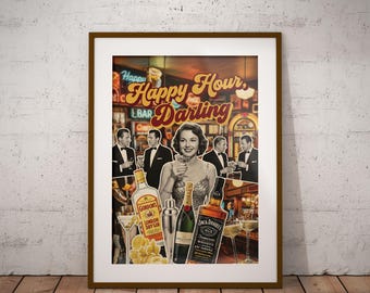 1950er Cocktail Poster - 'Happy Hour Darling' Retro Bar Kunst