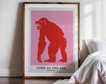 Banksy Inspiriert Schimpanse Druck: Roter Affe, Rosa Kunst