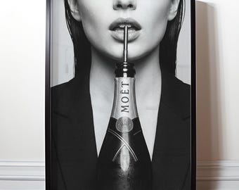 Poster Champagner-Cocktail - Chic Black and White Moët Art