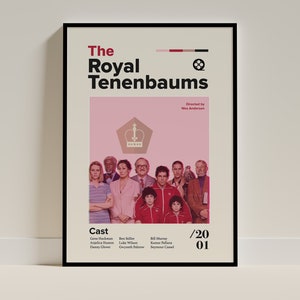 Royal Tenenbaums Wes Anderson Movie Poster, Vintage Style Wall Art, Retro Film Print, Home Decor Gift
