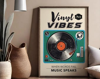 Retro Vinyl Record Player Poster: Music Lover Gift