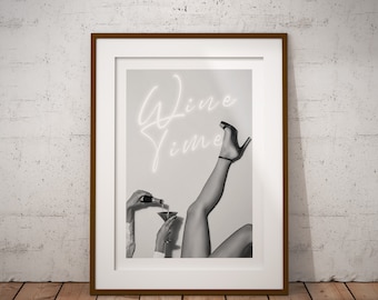 Wine Time Black and White Poster – Chic Wine Wall Art (A3 Unframed)