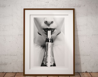 Champagne Poster: Black and White Feminist Wall Art