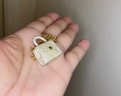 1 12th Scale Dollhouse Miniature Collectible Item White Quilted Leather Handbag with Gold Chain