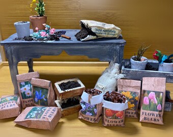 12th Scale Dollhouse Miniature Garden Potting Work Table Dollhouse Collector's Item 12th Scale