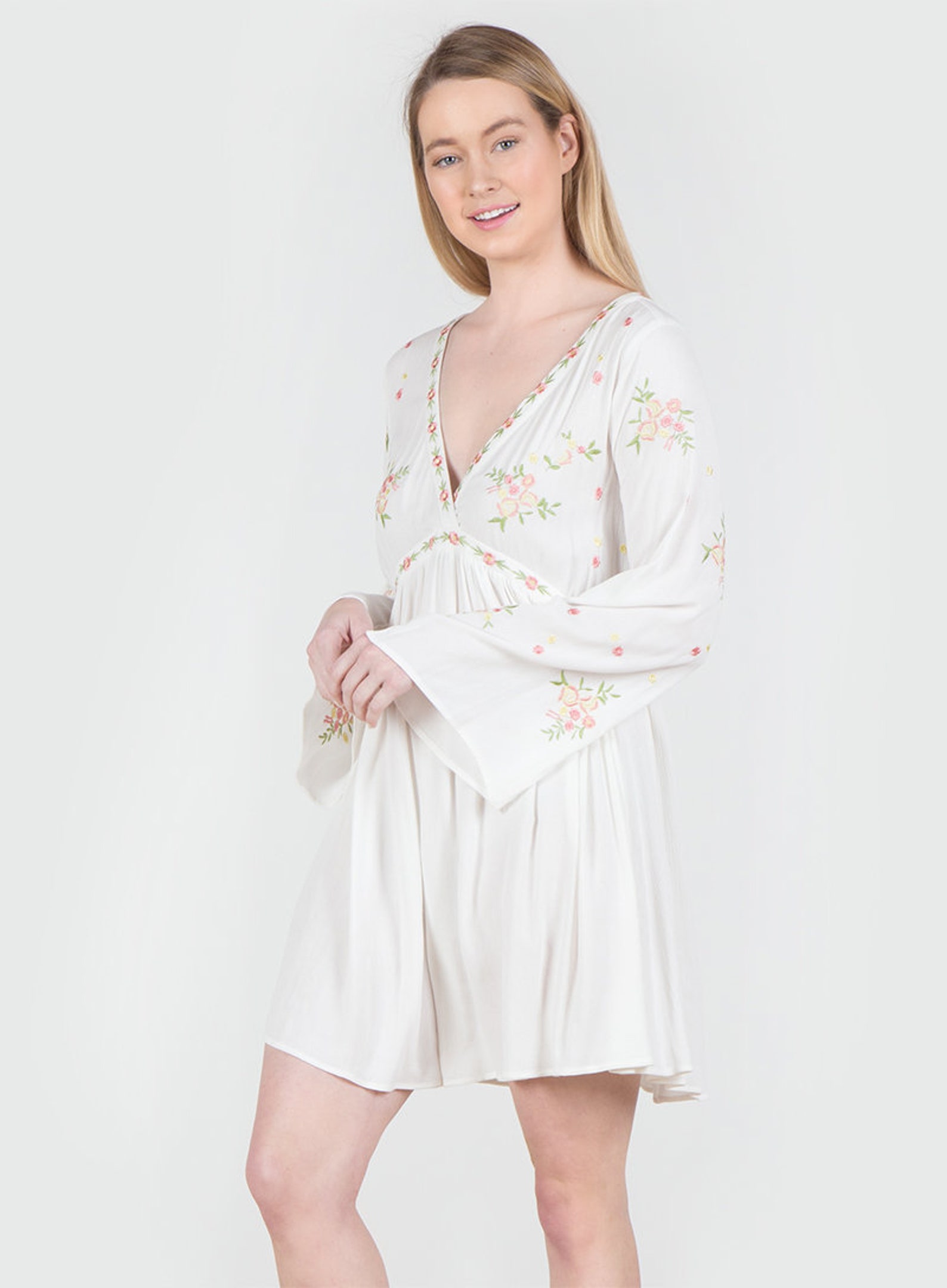 VNeck Embroidered Tunic Dress Etsy