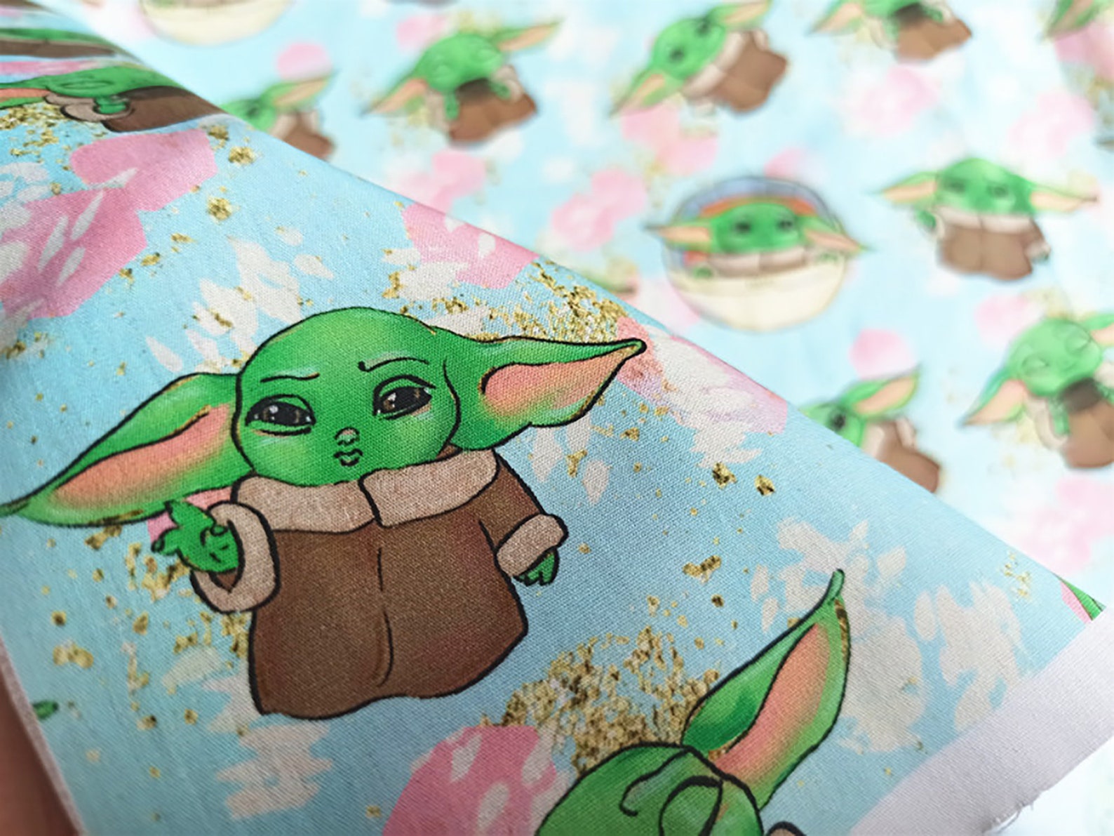 Baby Yoda Fabric 100 Cotton Fabric DIY Cartoon Fabric Face Etsy