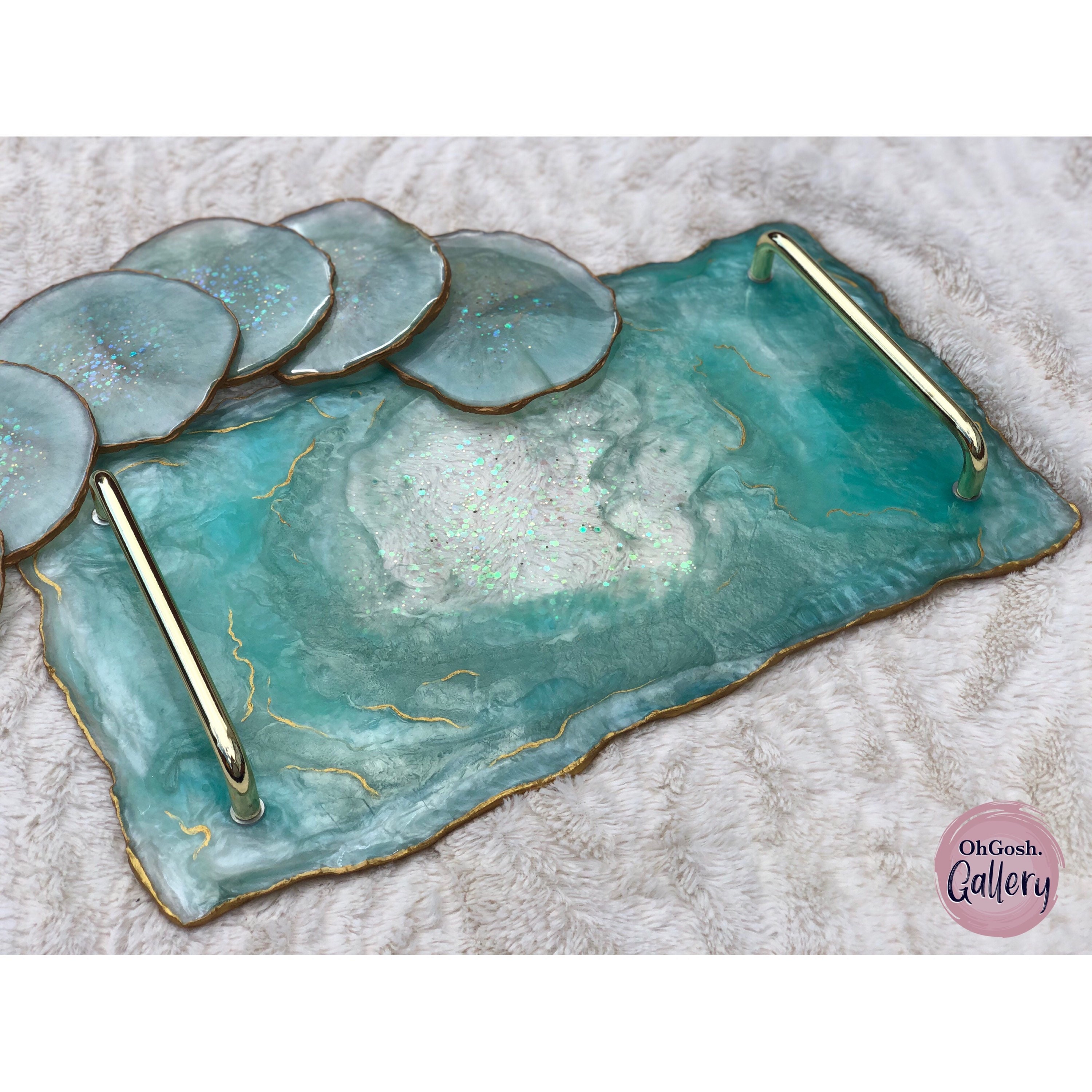 Resin Tray and Coaster Set Serving tray Customise Etsy
