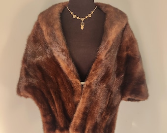 Preciosa estola de visón color chocolate oscuro, chal vintage de piel, chal formal de noche, regalo para ella, marrón, glamour de Hollywood, novia, boda, noche