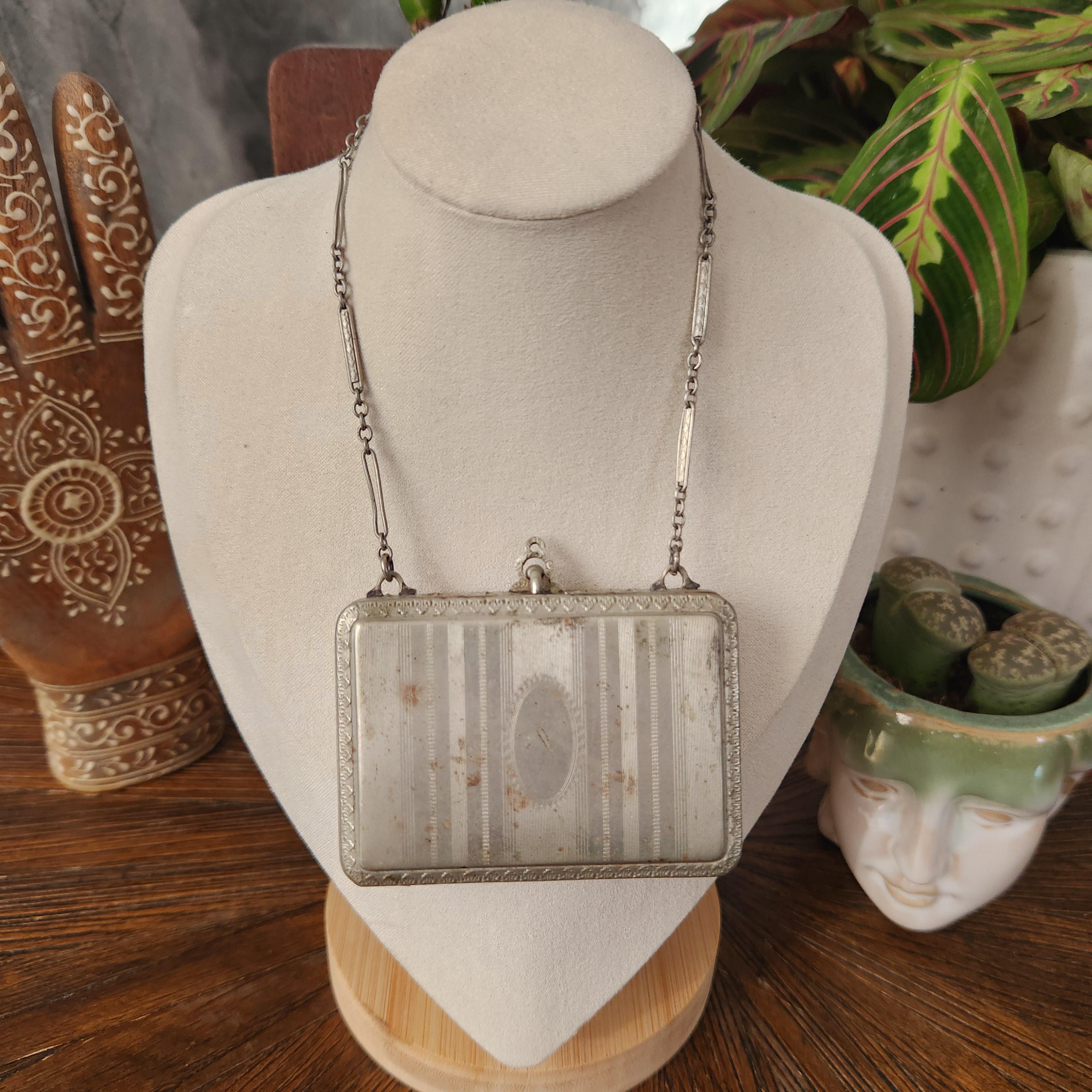 Minaudière Vintage 1920 - Verroterie Ancienne, Soie Champagne - Pochette Année Folles