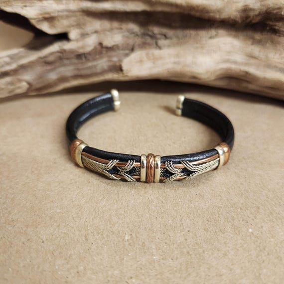 Vintage Leather copper adjustable flexcore bracel… - image 2