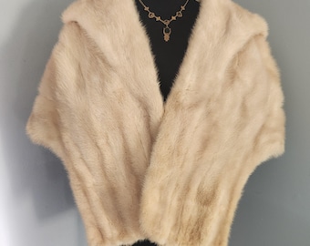 Estola de piel de visón marfil vintage, capa de visón rubio perla, chal de piel auténtica de lujo, encogimiento de hombros para boda, prenda formal, accesorio de novia, chal, ¡precioso!