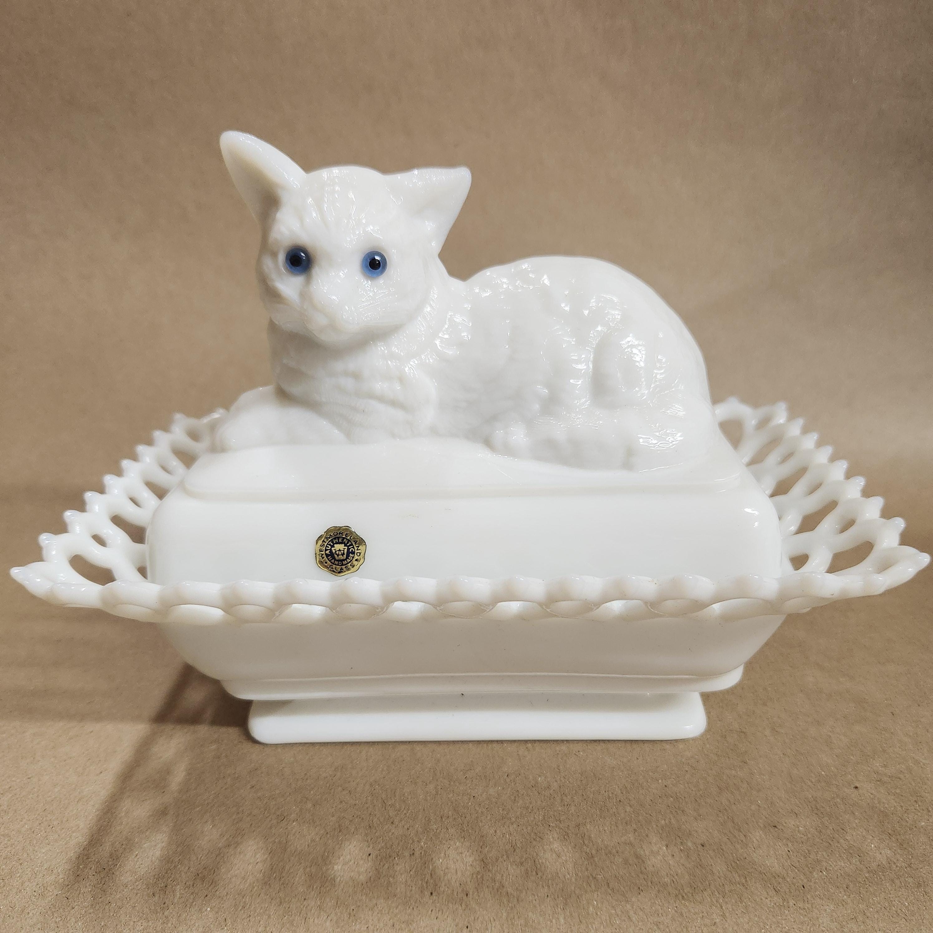 Vintage Cat on Nest Glass Dish - Etsy