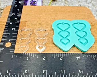 Triple Heart Drop Pendiente Molde de silicona