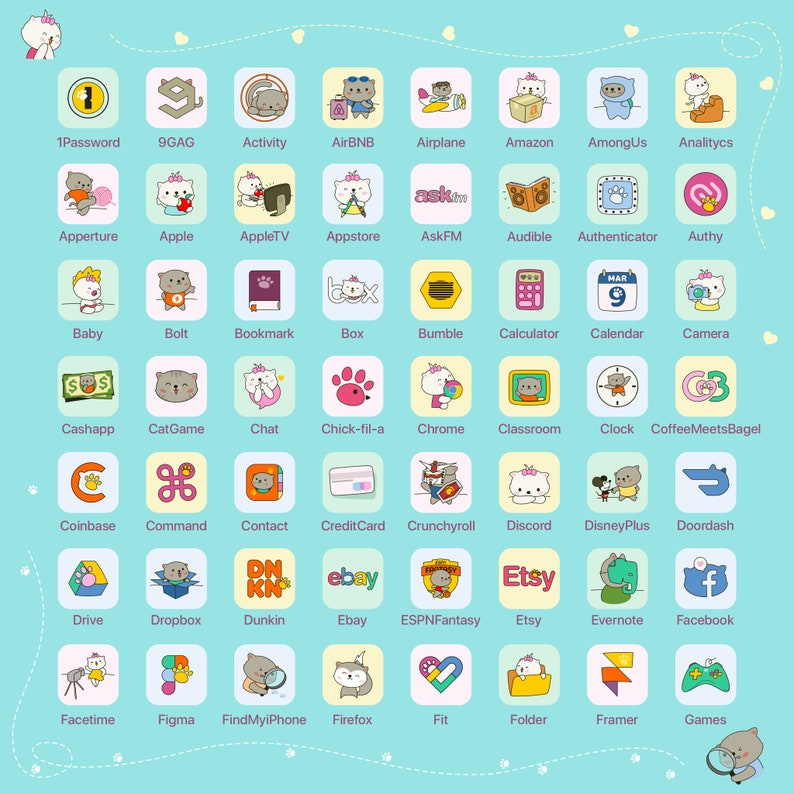 Cute Cat Aesthetics Icons ios18/17/16/15/14 Etsy