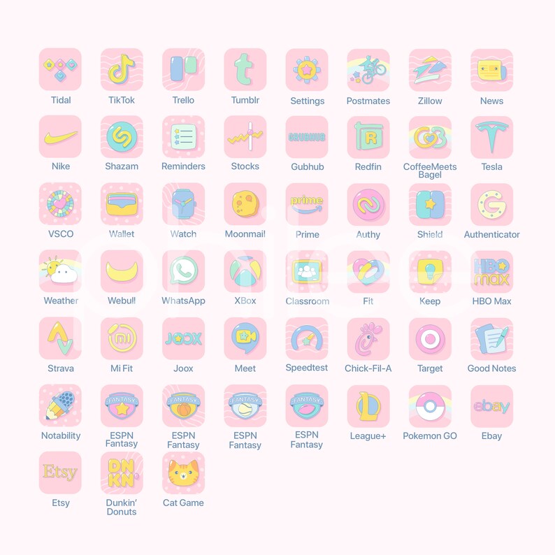 Cute Pink Icon Pack Kawaii Aesthetics ios18/17/16/15/14 Etsy