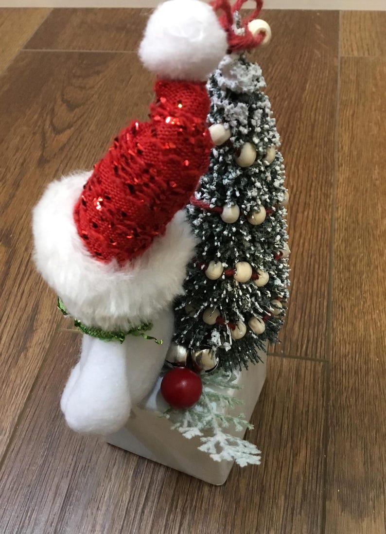 Snowman and Bottle Brush Tree on Wood Block Christmas Etsy