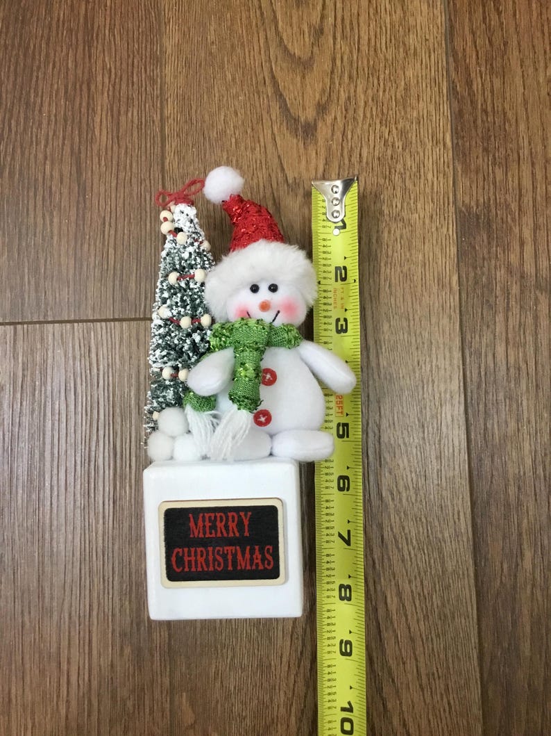 Snowman and Bottle Brush Tree on Wood Block Christmas Etsy