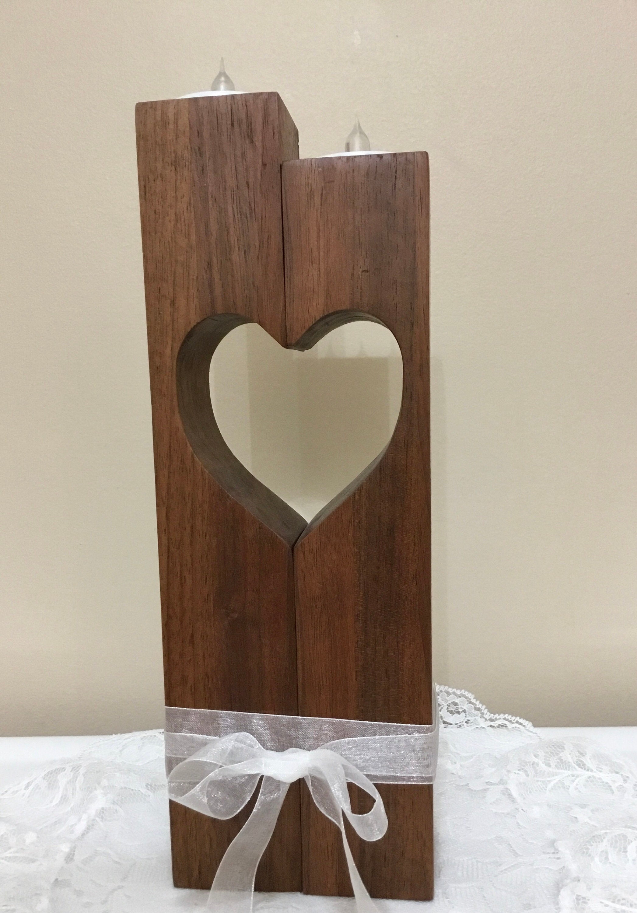 Wood Heart Candle Holder Mahogany Etsy