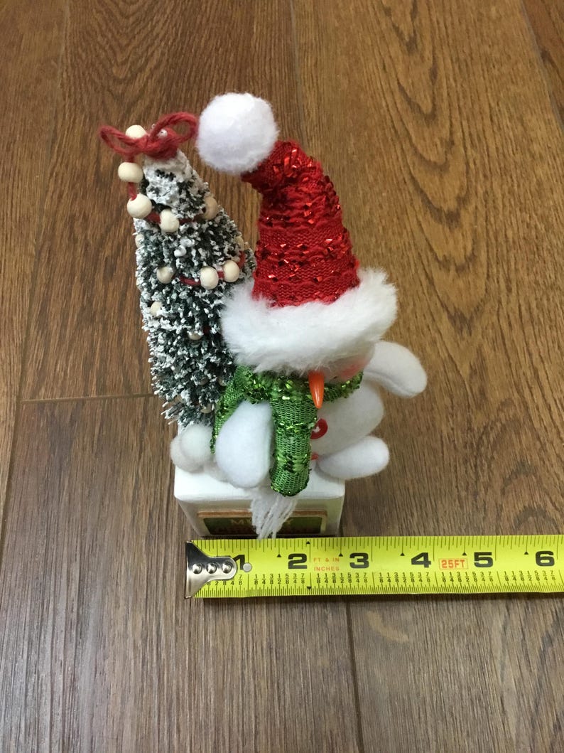 Snowman and Bottle Brush Tree on Wood Block Christmas Etsy